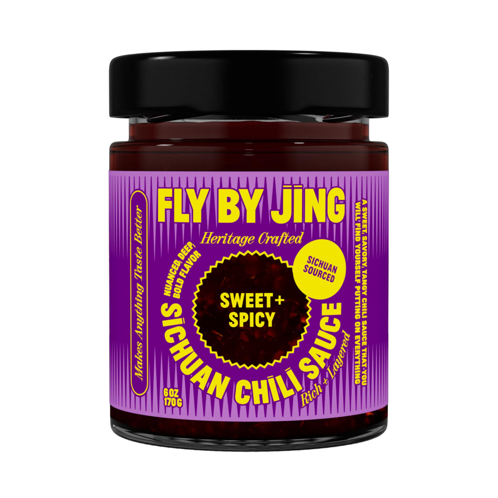 FLYBYJING Sweet + Spicy Sichuan Chili Sauce bottle delivers versatile meals.
