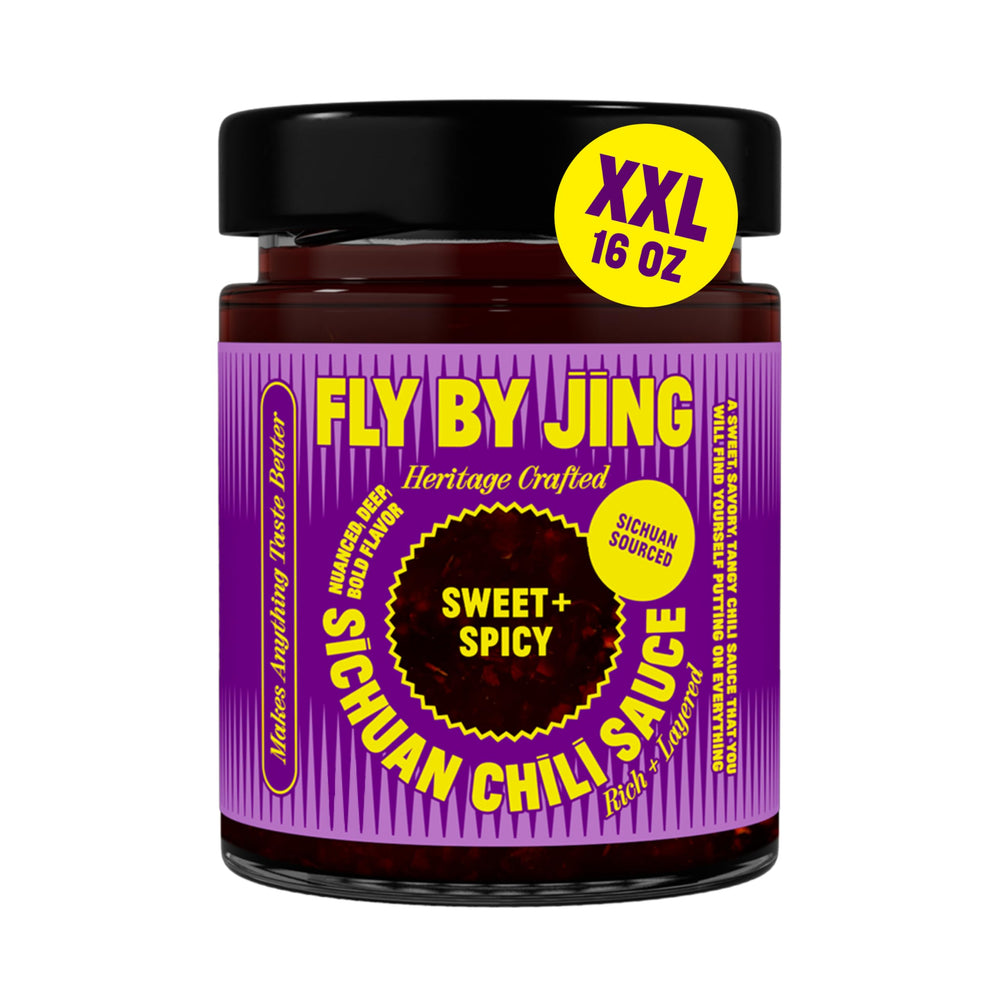 Flybyjing Sweet and Spicy Sichuan sauce jar with bold color for versatile meals.