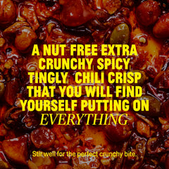 Close-up texture of Flybyjing Xtra Crunchy Sichuan Chili Crisp for extra crunch.