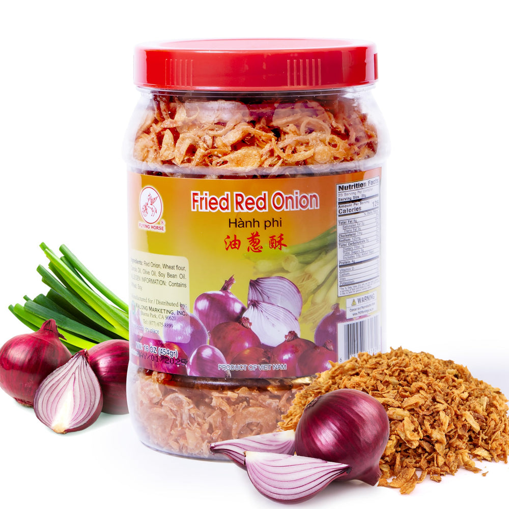 Flying Horse Crispy Fried Red Onion jar adds golden crunch to meals.