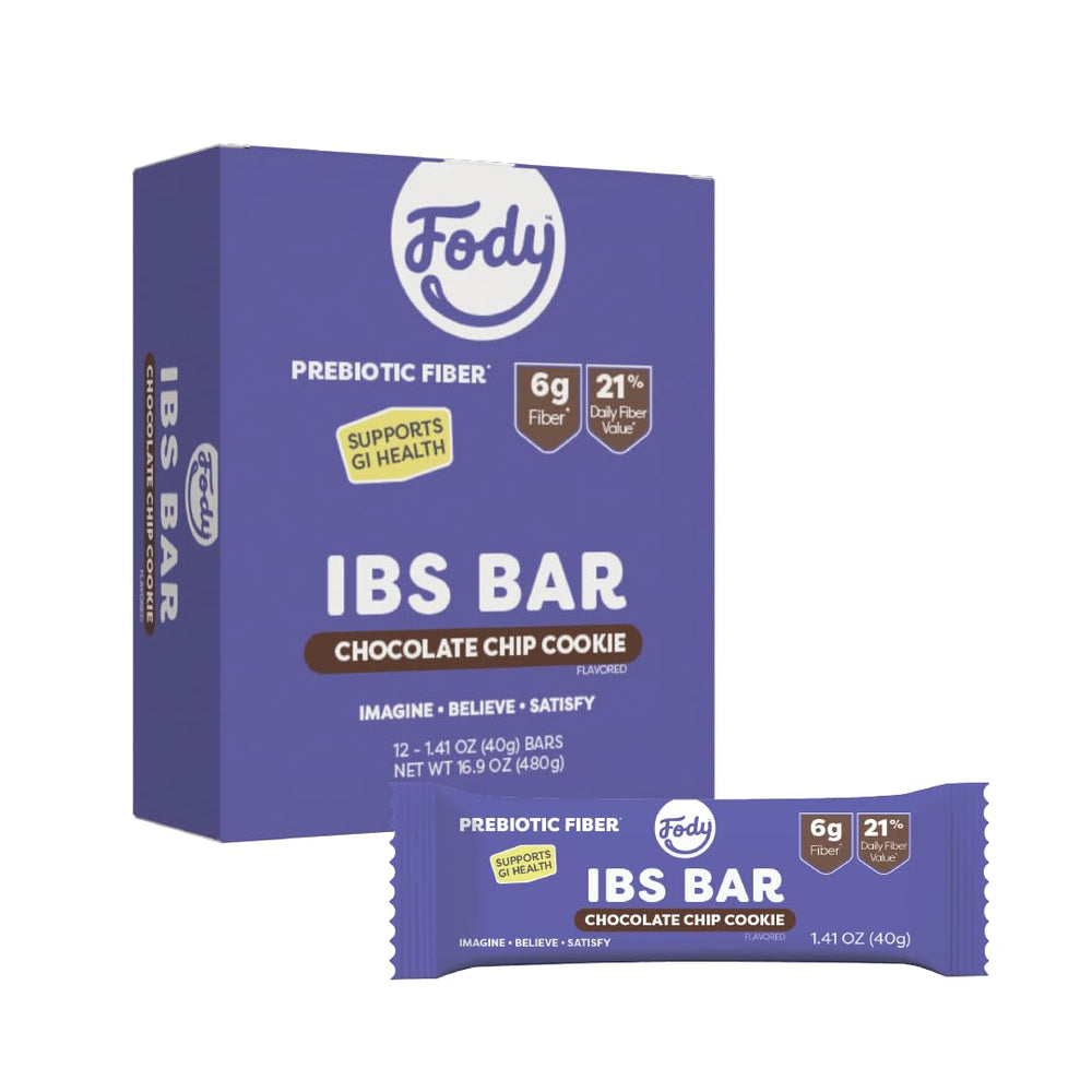 Fody Chocolate Chip Cookie Bars pack of 12, IBS-friendly snack for mindful munching
