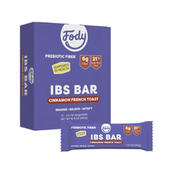 Fody Cinnamon French Toast IBS snack bar pack for on-the-go snacking.