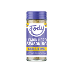 Fody Lemon Herb Seasoning jar front—vibrant herbs to brighten meals safely for sensitive diets.