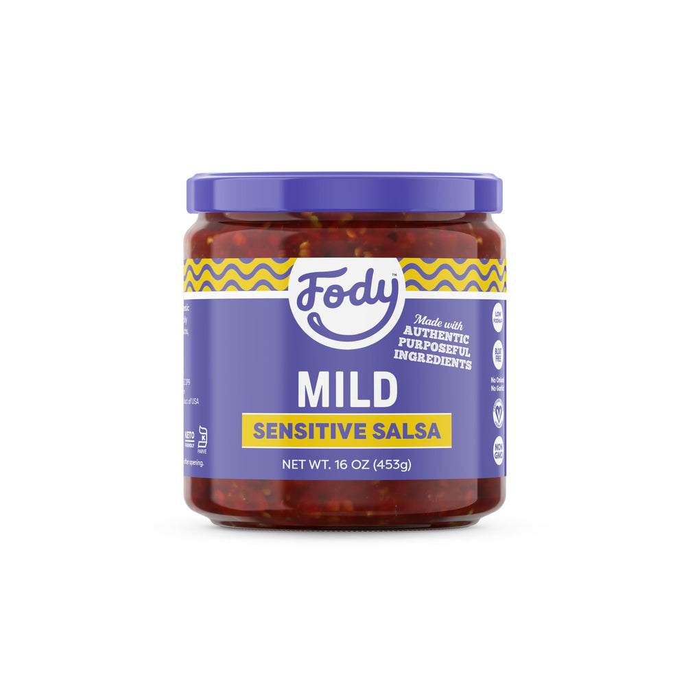 Fody Mild Salsa jar-front view, ideal for quick dips and meals.
