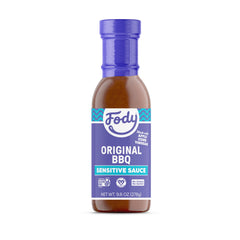 Fody Original BBQ Sauce bottle front view showing garlic- and onion-free flavor for gut comfort
