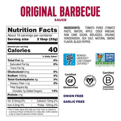 Fody Original BBQ Sauce label closeup highlighting Low FODMAP certified, vegan, gluten-free credentials