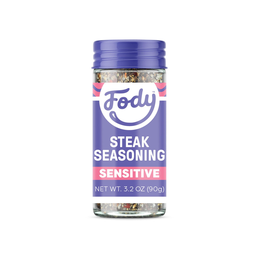 Fody Steak Seasoning bottle front, garlic and onion-free blend for grilling