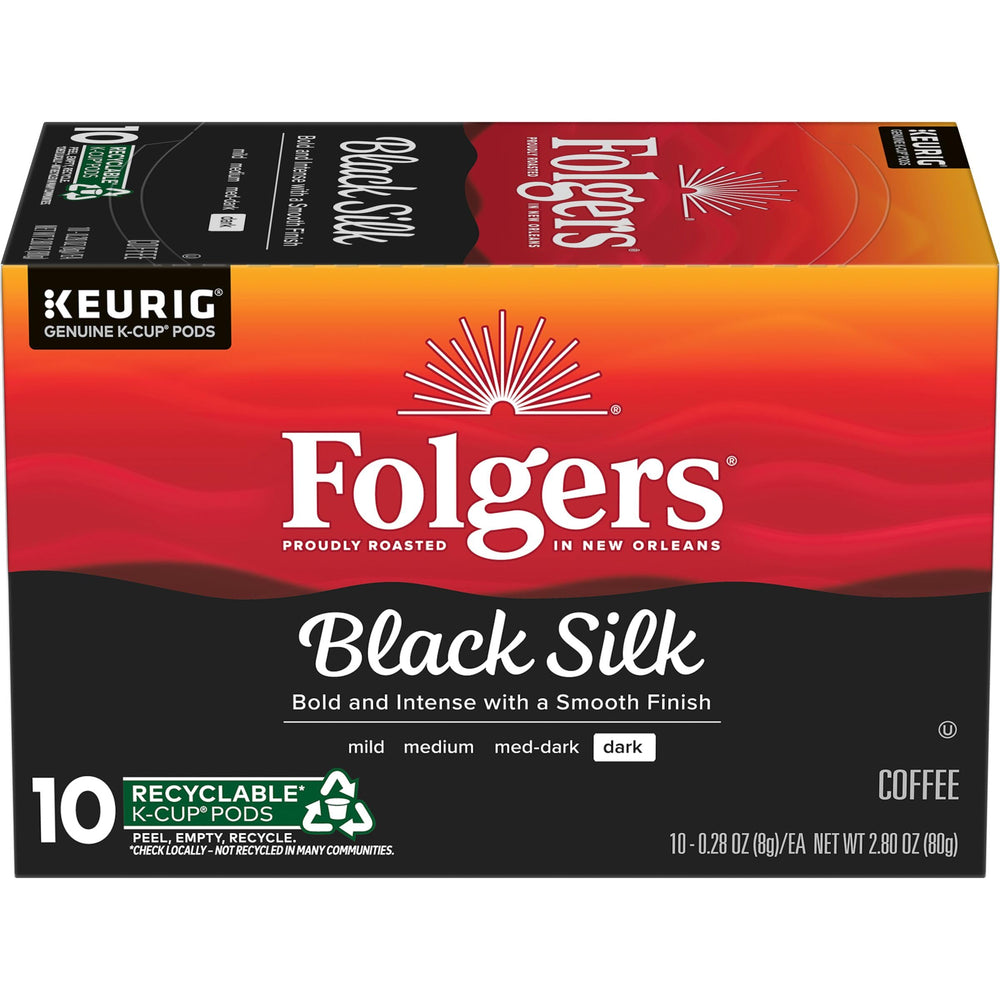 Folgers Black Silk box of 10 K-Cup pods delivers bold aroma for busy mornings