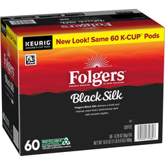 Aromas rise from Folgers Black Silk K-Cup pods during brewing.