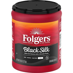 French press with Folgers Black Silk evokes rich aroma and satisfying morning ritual.