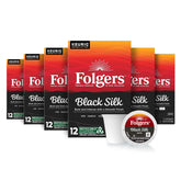 Folgers Black Silk K-Cup Pod box front signaling bold morning coffee.