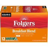 Folgers Breakfast Blend box showing a mild roast, ideal for balanced mornings
