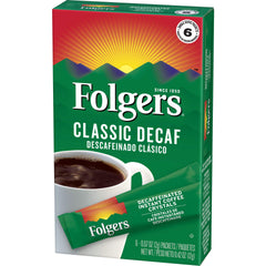 Folgers Classic Decaf cup ready with one packet for busy days.