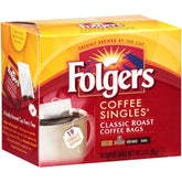 Folgers Coffee Singles box packaging shows 19 packets for easy, mess-free brewing.
