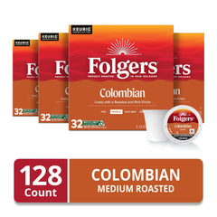 Folgers Colombian Coffee K-Cup pod mug shot showing medium roast