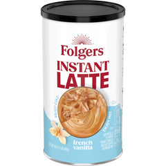 Folgers French Vanilla latte canister ready for quick mornings