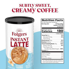 Folgers French Vanilla latte powder measured to mix for iced drinks