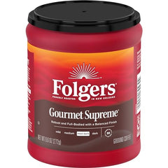 Folgers Gourmet Supreme French press setup demonstrates easy manual brewing.