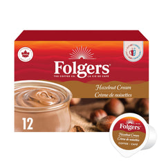 Folgers Hazelnut Cream K-Cup coffee pods packaging for quick single-serve mornings.