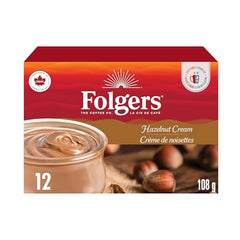Folgers Hazelnut Cream K-Cup pod closeup emphasizes aroma-rich flavor.