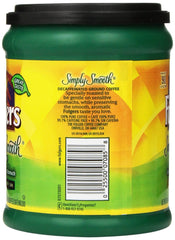 Folgers Simply Smooth Decaf brewed cup steaming for mellow flavor