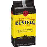 Folgers Supreme Bustelo espresso-style whole bean coffee bag, 32 oz, bold for mornings.