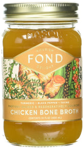 Fond bone broth chicken turmeric black pepper bottle with a savory aroma for soups