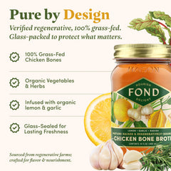 FOND NOURISH DELIGHT cup of steaming broth with bright lemon-garlic notes