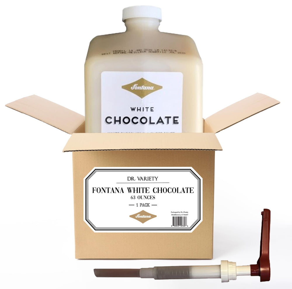 Fontana White Chocolate Mocha Sauce bottle for creamy latte enhancement.