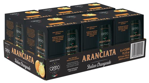 Fonti Di Crodo Aranciata can front, refreshing citrus for sunny days.