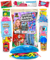 Food Crush cotton candy pickle kit pouch showing all 13 pieces for fun snacking