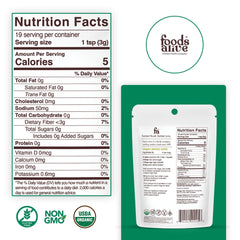 Foods Alive agar-agar powder packaging with organic Kosher label