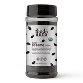 Foods Alive black sesame seeds in a shaker jar for toppings and baking