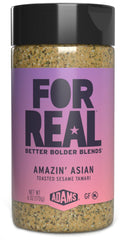 FOR REAL Amazin' Asian Seasoning bottle close-up with toasted sesame and tamari flavor boost for meats.