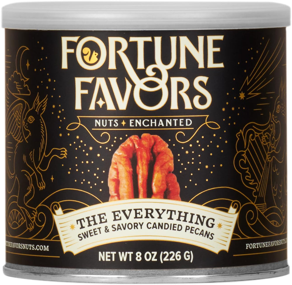 Fortune Favors Candied Pecans Everything packaging image, glossy glaze inviting for entertaining