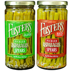 Foster's hot pickled asparagus jar jalapeño closeup, bold snacking option
