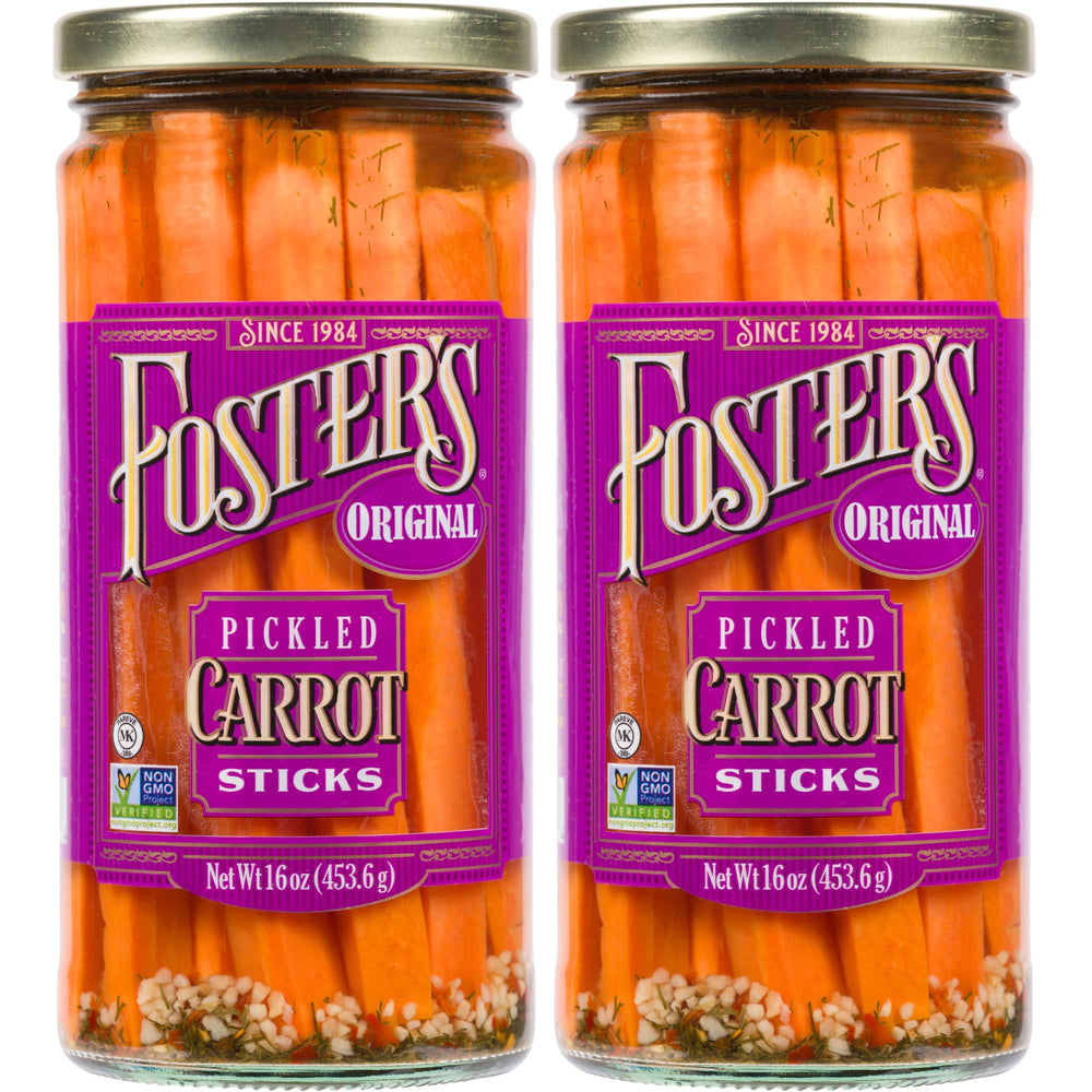 foster's pickled carrots original jar with classic flavor, gluten-free and vegan-friendly.