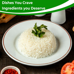 Uncooked Jasmine rice grains reveal slender, fragrant kernels.