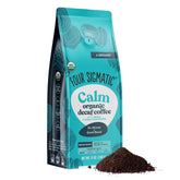 Four Sigmatic Calm decaf coffee bag on kitchen counter for a calming morning ritual.