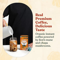 Four Sigmatic Focus dark roast coffee with chocolate notes and steady energy.