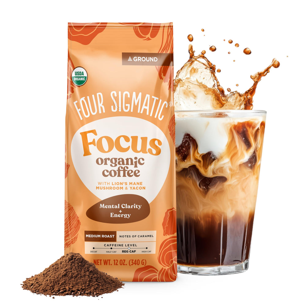 Four Sigmatic Focus ground coffee Lion’s Mane bag emphasizes enhanced focus through organic sourcing.