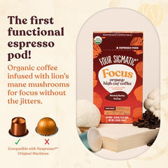 Four Sigmatic Focus pod shows Nespresso Original compatibility for quick cups.