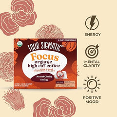 Pouring Four Sigmatic High Caffeine coffee, a rich dark roast with Lion's Mane.