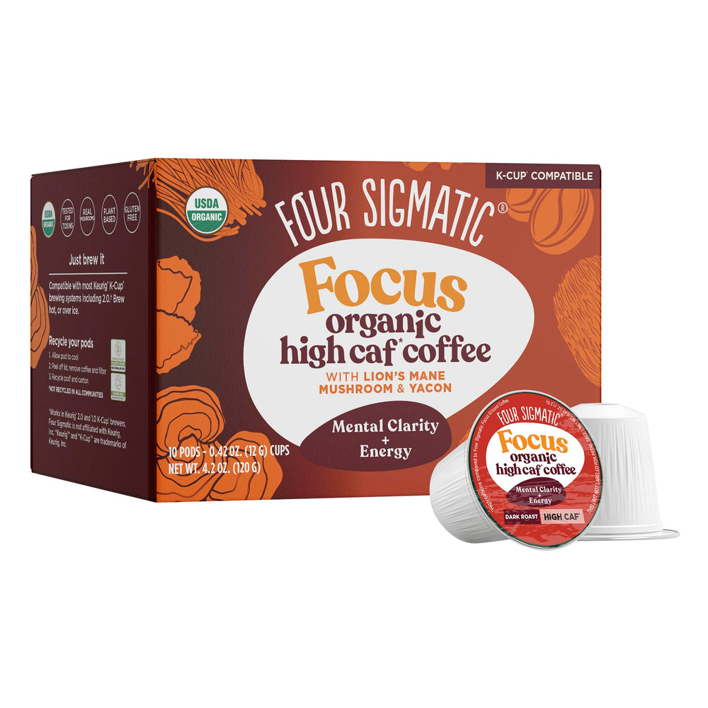 Four Sigmatic high caffeine K-Cups with Lion's Mane for sharper morning focus