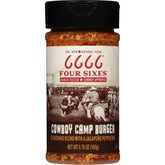FOUR SIXES 6666 Cowboy Camp Burger Seasoning jar closeup for grilled burgers