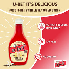 FOX'S U-BET Vanilla syrup bottle dessert topping for sundaes and milkshakes