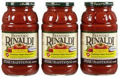 Francesco Rinaldi no-salt-added pasta sauce bottle for sodium-conscious meals.