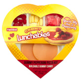 Frankford Lunchables gummy candy pizza kit heart box front, playful Valentine gift idea