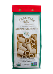 Frankies 457 artisanal mezze maniche packaging highlighting premium quality