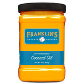 Franklin's Butter Flavored Coconut Oil bottle delivering rich movie-theater butter flavor at home.